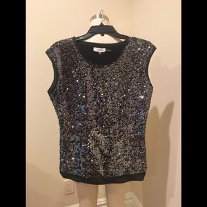 Calvin Klein Silver Sequined and Black Top. MED